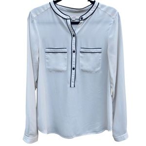 Loft Sheer Cream Button Top Black Detail